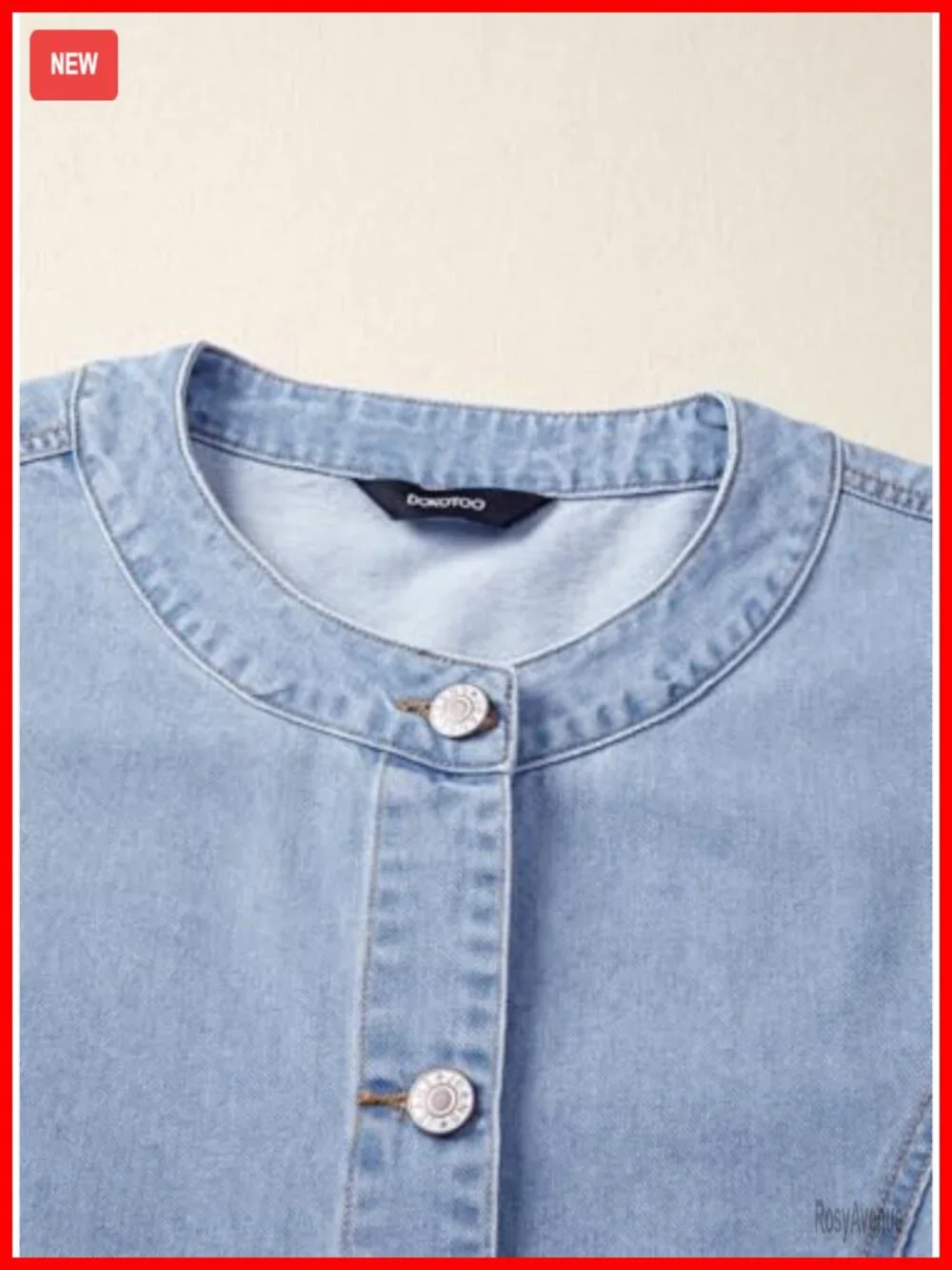 Cropped Denim Jacket Button Down Long Sleeve Collarless Cinched Waist Peplum